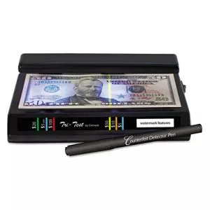 Tri Test Counterfeit Bill Detector With Pen, U.s.; Canadian; Mexican; Eu; Uk; Chinese Currencies, 7 X 4 X 2.5, Black-DRI351TRI