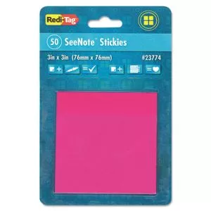 SeeNotes Stickies , 3" x 3", Transparent Neon Pink, 50 Sheets/Pad-RTG23774