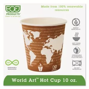 World Art Renewable And Compostable Hot Cups, 10 Oz, 50/pack, 20 Packs/carton-ECOEPBHC10WA