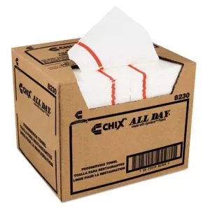 Foodservice Towels, 1-Ply, 12.25 x 21, White/Red Stripe, 200/Carton-CHI8230