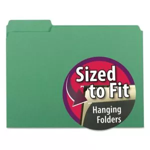 Interior File Folders, 1/3-Cut Tabs: Assorted, Letter Size, 0.75" Expansion, Green, 100/Box-SMD10247