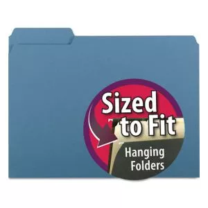 Interior File Folders, 1/3-Cut Tabs: Assorted, Letter Size, 0.75" Expansion, Blue, 100/Box-SMD10239