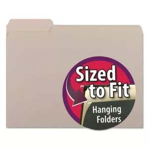 Interior File Folders, 1/3-Cut Tabs: Assorted, Letter Size, 0.75" Expansion, Gray, 100/Box-SMD10251