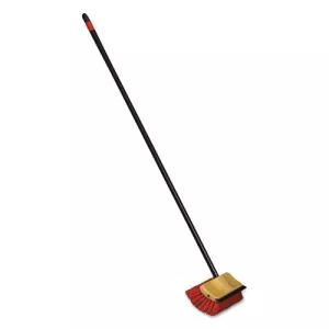 Bi-Level Floor Scrub Brush, Red Polypropylene Bristles, 10" Brush, 54" Black Metal Handle, 6/Carton-DVOCB066155