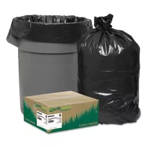 Linear Low Density Recycled Can Liners, 33 gal, 1.25 mil, 33" x 39", Black, 10 Bags/Roll, 10 Rolls/Carton-WBIRNW4050