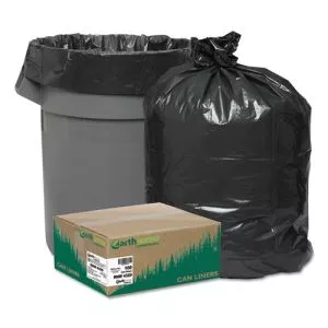 Linear Low Density Recycled Can Liners, 56 gal, 2 mil, 43" x 47", Black, 10 Bags/Roll, 10 Rolls/Carton-WBIRNW4320