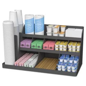 Extra Large Coffee Condiment and Accessory Organizer, 14 Compartment, 24 x 11.8 x 12.5, Black-EMSCOMORG02BLK