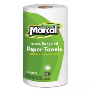 100% Premium Recycled Kitchen Roll Towels, 2-Ply, 11 x 8.8, White, 210 Sheets, 12 Rolls/Carton-MRC6210