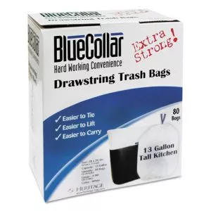 Drawstring Trash Bags, 13 gal, 0.8 mil, 24" x 28", White, 80 Bags/Box, 6 Boxes/Carton-HERN4828EWRC1CT
