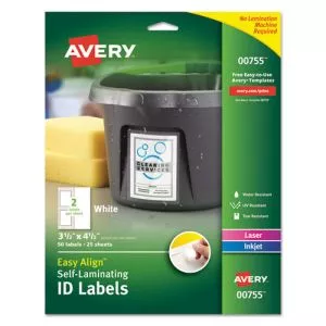 Self-Laminating Id Labels, Inkjet/laser Printers, 3.5 X 4.5, White, 2/sheet, 25 Sheets/pack-AVE00755