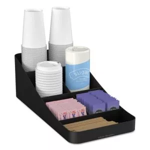 Trove Seven-Compartment Coffee Condiment Organizer, 7.75 x 16 x 5.25, Black-EMSCOMP7BLK