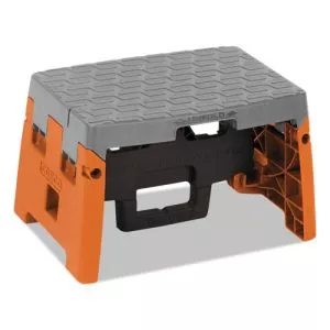 Folding Step Stool, 1-Step, 300 Lb Capacity, 8.5" Working Height, Orange/gray-CSC11903BGO1E