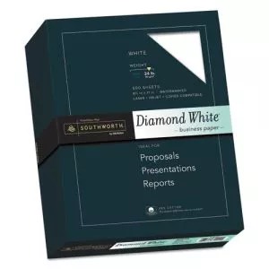 25% Cotton Diamond White Business Paper, 95 Bright, 24 lb Bond Weight, 8.5 x 11, 500/Ream-SOU3122410