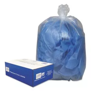 Linear Low-Density Can Liners, 60 gal, 0.9 mil, 38" x 58", Clear, 10 Bags/Roll, 10 Rolls/Carton-WBI385822C
