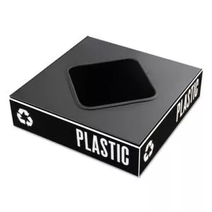 public square recycling container lid, square opening, 15.25w x 15.25d x 2h, black-SAF2989BL