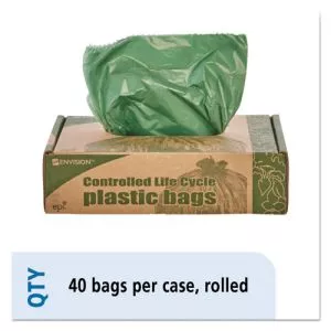 Controlled Life-Cycle Plastic Trash Bags, 33 Gal, 1.1 Mil, 33" X 40", Green, 40/box-STOG3340E11