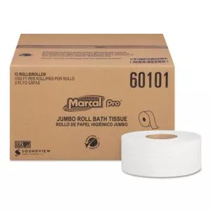 100% Recycled Bathroom Tissue, Septic Safe, 2-Ply, White, 3.3" x 1,000 ft, 12 Rolls/Carton-MRC60101