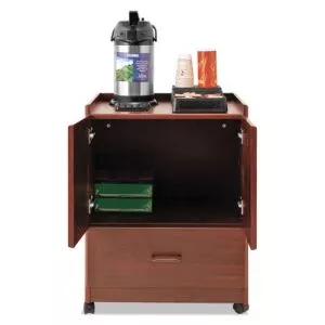 Mobile Deluxe Coffee Bar, Engineered Wood, 2 Shelves, 1 Drawer, 23" x 19" x 30.75", Cherry-VRTVF96033