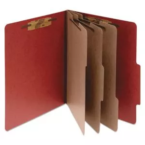 Pressboard Classification Folders, 4" Expansion, 3 Dividers, 8 Fasteners, Letter Size, Earth Red Exterior, 10/Box-ACC15038