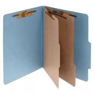 Pressboard Classification Folders, 3" Expansion, 2 Dividers, 6 Fasteners, Letter Size, Sky Blue Exterior, 10/Box-ACC15026