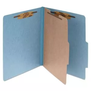 Pressboard Classification Folders, 2" Expansion, 1 Divider, 4 Fasteners, Letter Size, Sky Blue Exterior, 10/Box-ACC15024