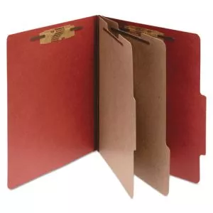Pressboard Classification Folders, 3" Expansion, 2 Dividers, 6 Fasteners, Letter Size, Earth Red Exterior, 10/Box-ACC15036