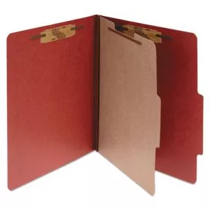 Pressboard Classification Folders, 2" Expansion, 1 Divider, 4 Fasteners, Letter Size, Earth Red Exterior, 10/Box-ACC15034