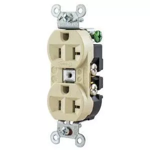 Hubbell-Pro&#8482; Straight Blade Duplex Receptacle With Finder Groove Face, Heavy Duty, 20A, 125V, 2P3W, NEMA 5-20R, Ivory-53621