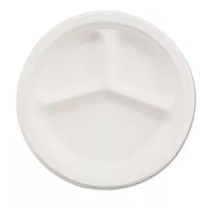 Paper Dinnerware, 3-Compartment Plate, 10.25" Dia, White, 500/carton-HUH21204CT