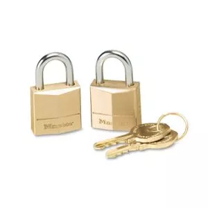 Three-Pin Brass Tumbler Locks, 0.75" Wide, 2 Locks and 2 Keys, 2/Pack-MLK120T
