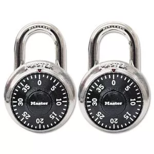 Combination Lock, Stainless Steel, 1.87" Wide, Silver/Black, 2/Pack-MLK1500T