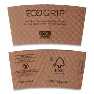 Ecogrip Hot Cup Sleeves - Renewable And Compostable, Fits 12, 16, 20, 24 Oz Cups, Kraft, 1,300/carton-ECOEG2000