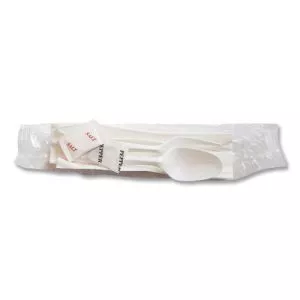 Mediumweight Cutlery Kit, Plastic Fork/spoon/knife/salt/pep/napkin, White, 250/carton-BSQ1171241