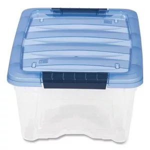 Stack And Pull Latching Flat Lid Storage Box, 3.23 Gal, 10.9" X 16.5" X 6.5", Clear/translucent Blue-IRS100306