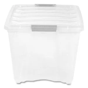 STACK AND PULL LATCHING FLAT LID STORAGE BOX, 13.5 GAL, 22" X 16.5" X 13.03", CLEAR-IRS100243