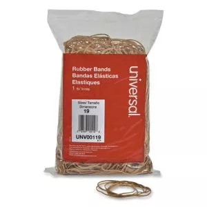 Rubber Bands, Size 19, 0.04" Gauge, Beige, 1 Lb Bag, 1,240/pack-UNV00119