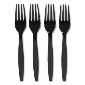 Heavyweight Plastic Cutlery, Fork, Black, 100/pack-PRK24390990
