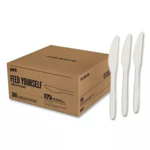 Mediumweight Plastic Cutlery, Knife, White, 300/pack-PRK24390991