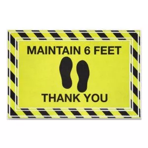 Message Floor Mats, 24 X 36, Black/yellow, "maintain 6 Feet Thank You"-APH3984528782X3