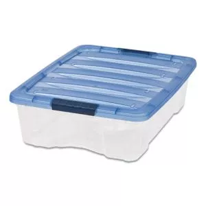 Stack And Pull Latching Flat Lid Storage Box, 6.73 Gal, 16.5" X 22" X 6.5", Clear/translucent Blue-IRS100364