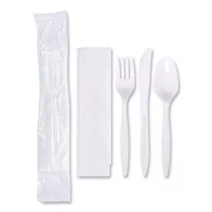 Economy Cutlery Kit, Fork/knife/spoon/napkin, White, 250/carton-HFM117799