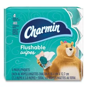 Flushable Wipes, 1-Ply, 5 x 7.2, Unscented, White, 40 Wipes/Tub, 4 Tubs/Pack-PGC79619