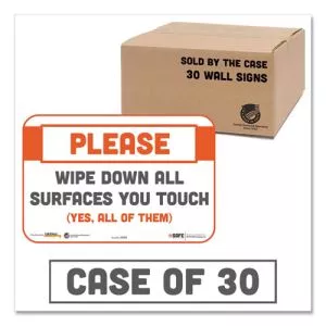 Besafe Messaging Repositionable Wall/door Signs, 9 X 6, Please Wipe Down All Surfaces You Touch, White, 30/carton-TAB29163