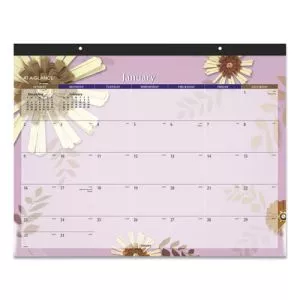 Paper Flowers Desk Pad, Floral Artwork, 22 x 17, Black Binding, Clear Corners, 12-Month (Jan to Dec): 2024-AAG5035