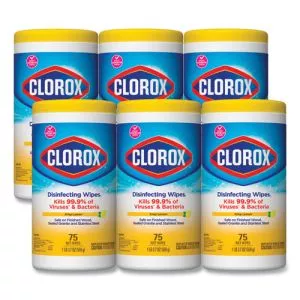 Disinfecting Wipes, 1-Ply, 7 x 7.75, Crisp Lemon, White, 75/Canister, 6 Canisters/Carton-CLO01628