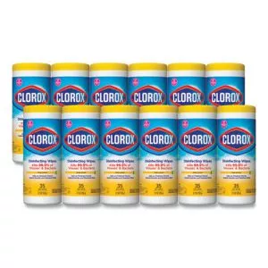 Disinfecting Wipes, 1-Ply, 7 x 8, Crisp Lemon, White, 35/Canister, 12 Canisters/Carton-CLO01594CT
