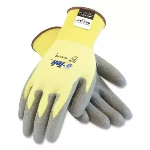 G-Tek Kev Cut-Resistant Seamless-Knit Gloves, Medium (size 8), Yellow/gray, 12 Pairs-PID09K1250M