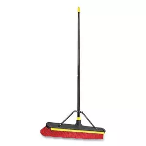 Bulldozer 2-In-1 Squeegee Pushbroom, 24 X 54, Pet Bristles, Finished Steel Handle, Black/red/yellow-QCK635SU