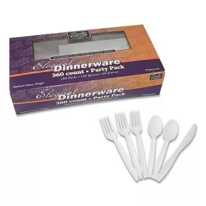 Medium Heavyweight Party Pack, Medium Heavyweight Forks, Knives, Spoons, White, 360/pack-BSQ1065008