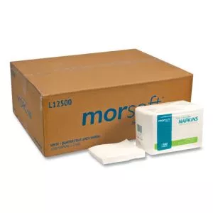 Morsoft 1/4 Fold Lunch Napkins, 1 Ply, 11.8" X 11.8", White, 6,000/carton-MOR1250